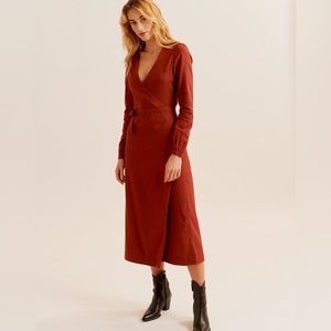 KOTN Woven Wrap Midi Dress in Brick Red